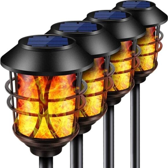Solar Lights Metal Flickering Flame Solar Torches Lights